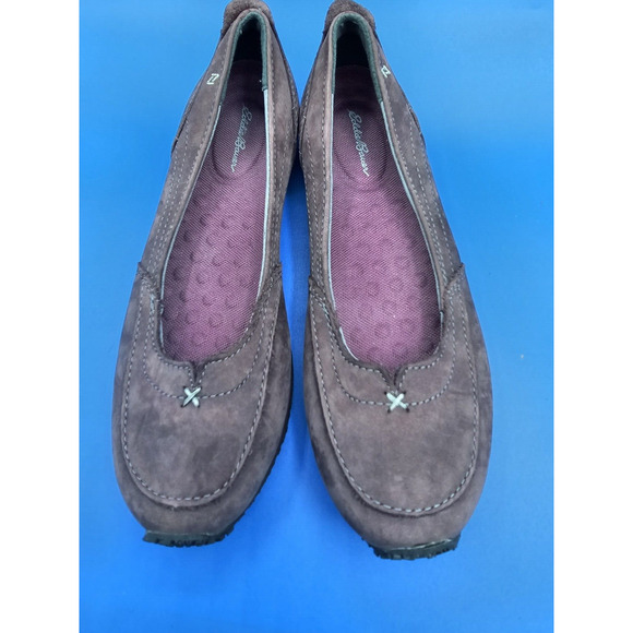 Eddie Bauer Women's CHRISTINE Slip On Shoes 8.5 Plum Nubuck Leather Ballet Flats - Picture 1 of 3